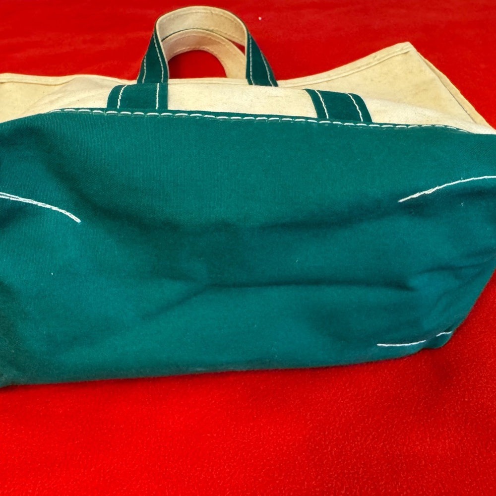 Vintage L.L bean Boat and tote Crinkle Tag Green Trim canvas Medium Bag (Stained - Picture 7 of 9